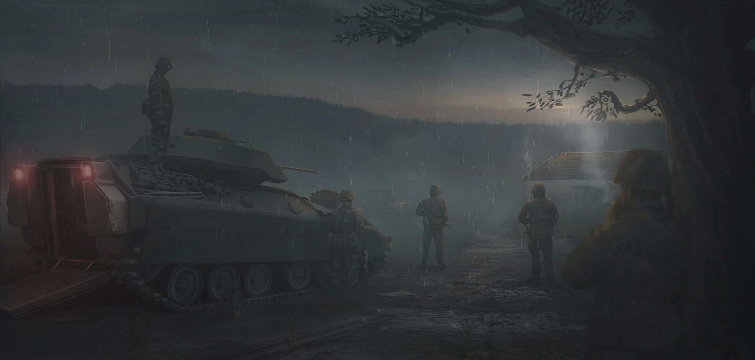 Night road through the Soviet rear, tracer light on the horizon