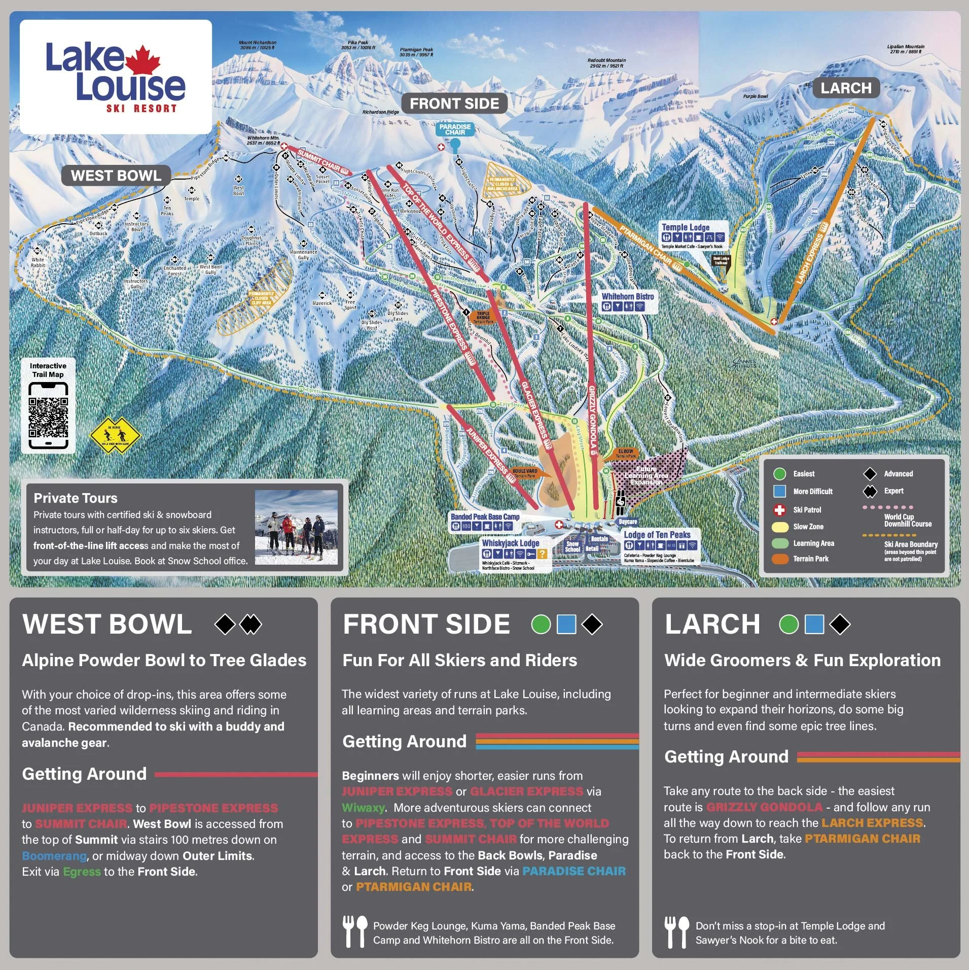 Lake Louise Ski Resort front side and Larch trail map