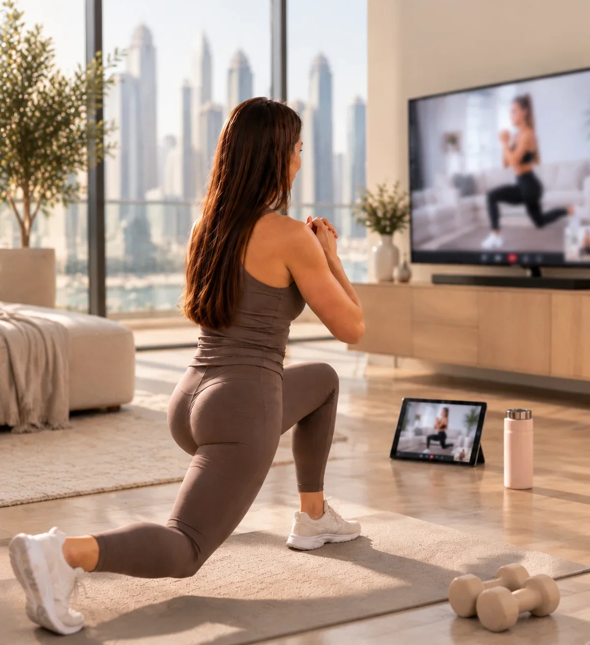 Client training at home with Sabrina via live video call