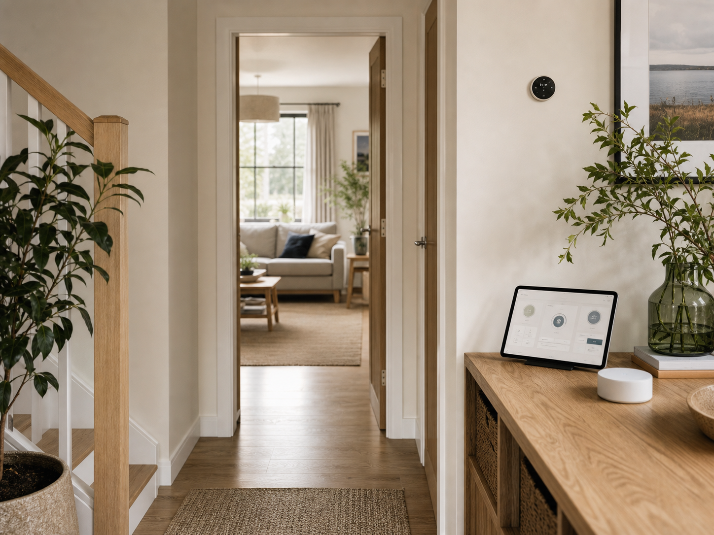 A connected home with a tablet, smart control and greenery