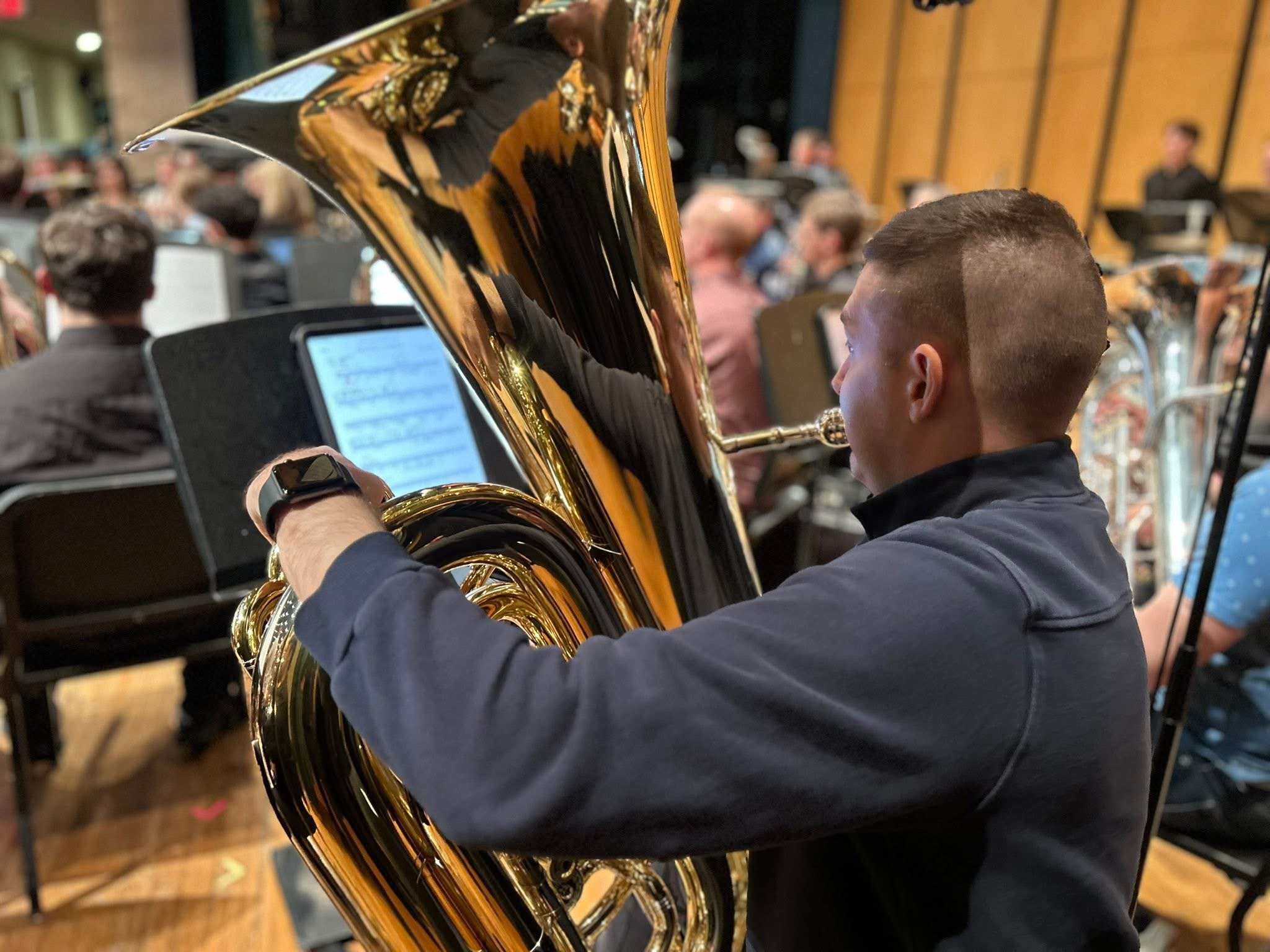 Tuba close-up in rehearsal