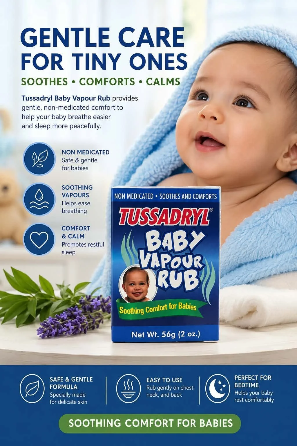 Tussadryl Baby Vapour Rub, non-medicated soothing comfort for babies, 56g