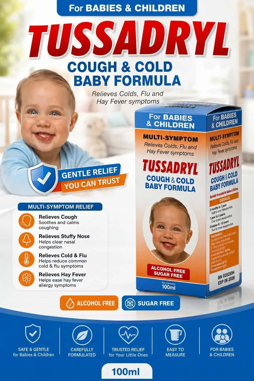 Tussadryl Cough & Cold Baby Formula, for babies and children, 100ml