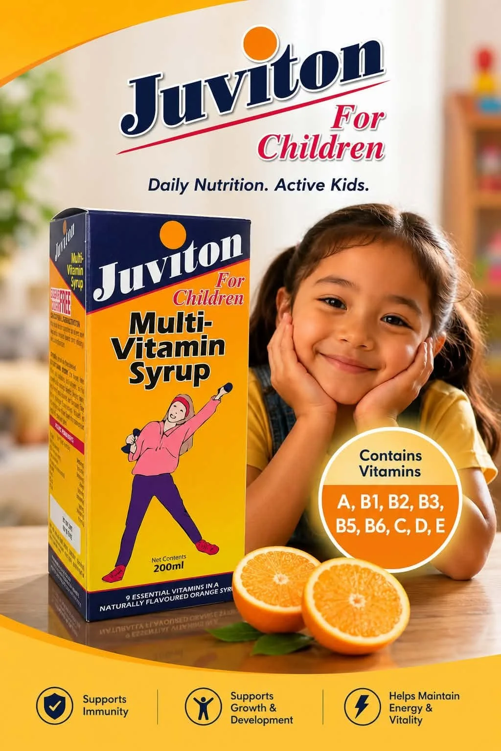 Juviton Multi-Vitamin Syrup for Children, 200ml, natural orange flavour
