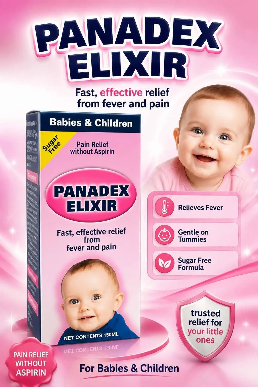 Panadex Elixir, fast effective relief from fever and pain, babies and children, 150ml