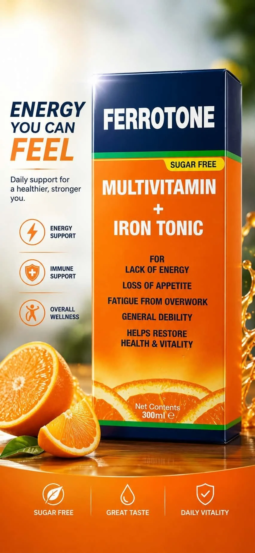 Ferrotone Multivitamin + Iron Tonic, sugar free, 300ml