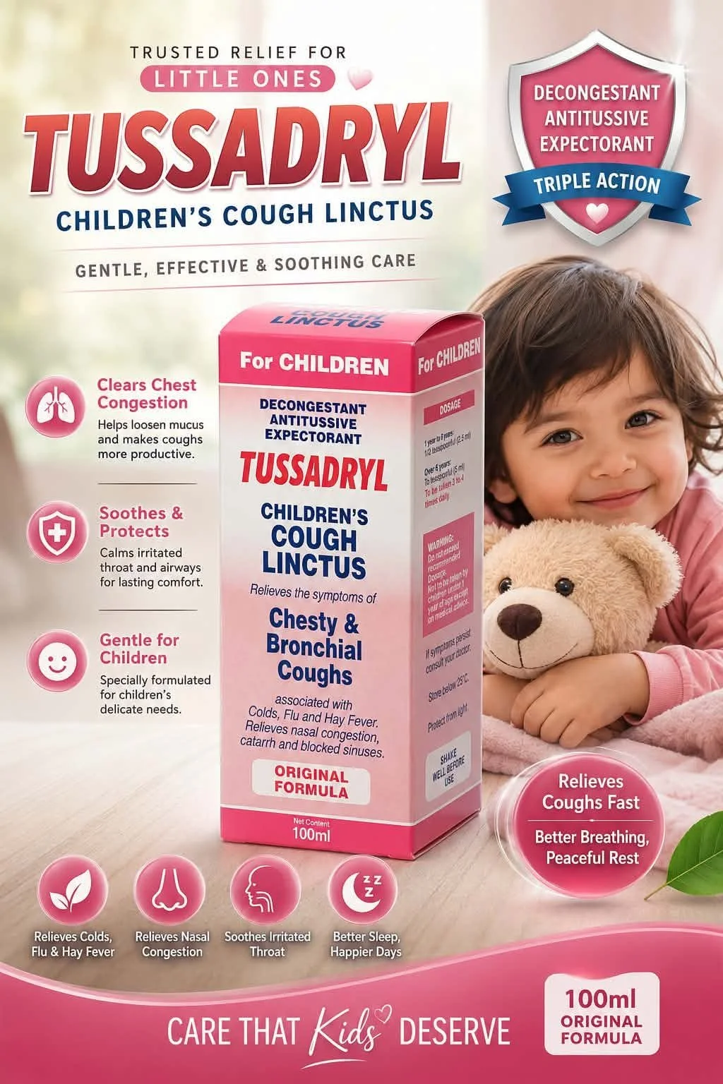 Tussadryl Children's Cough Linctus, gentle relief for little ones, 100ml