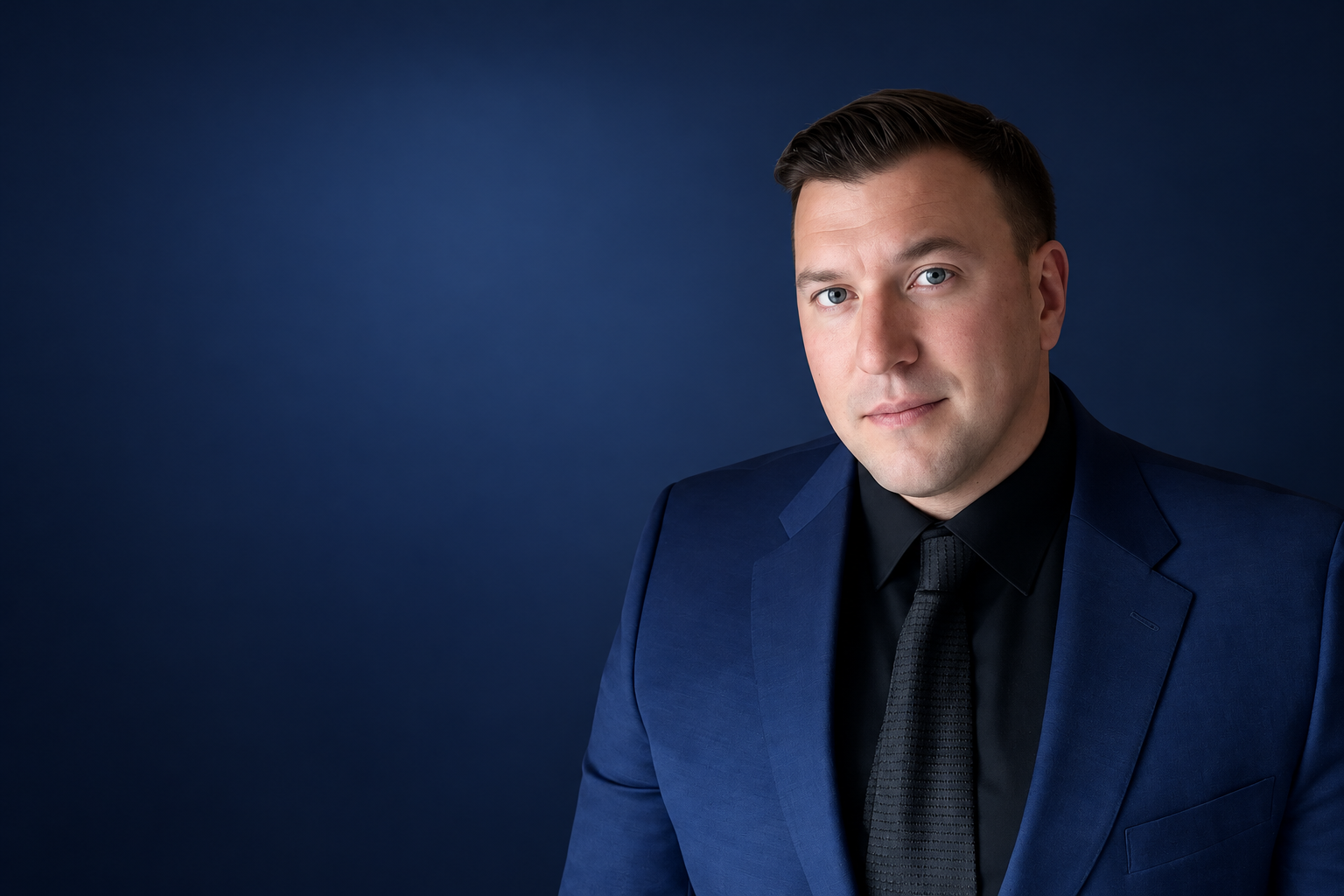 Mike Woody Woodhouse in a navy suit