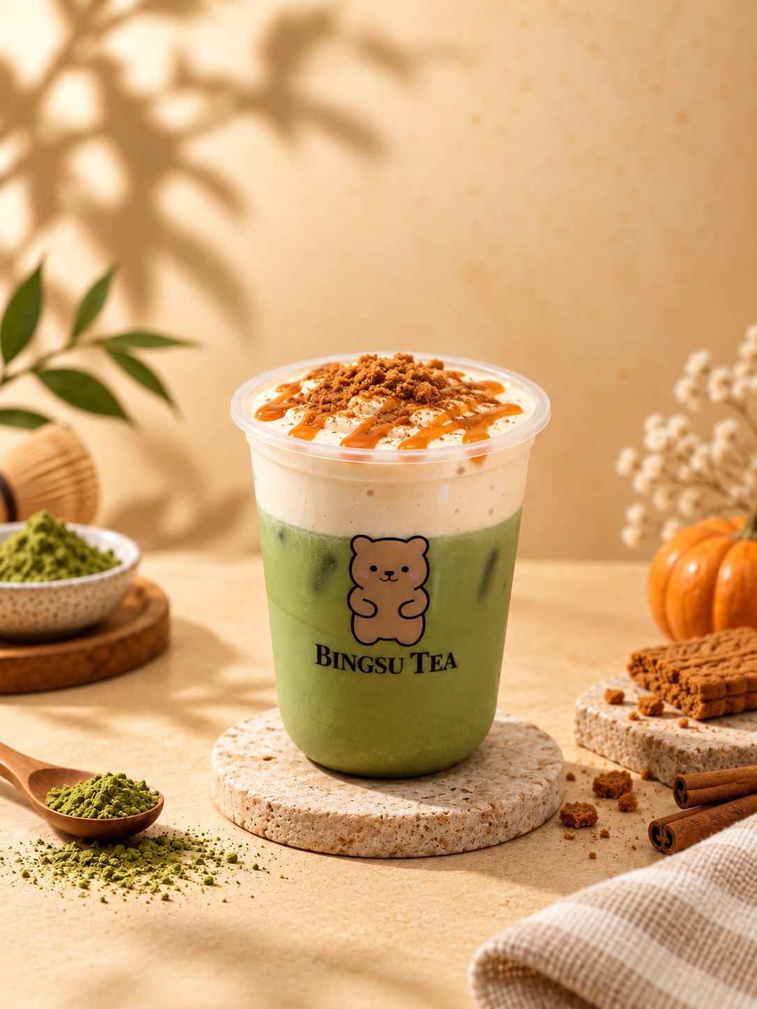 Caramel Pumpkin Spice Matcha at Bingsu Tea Sacramento