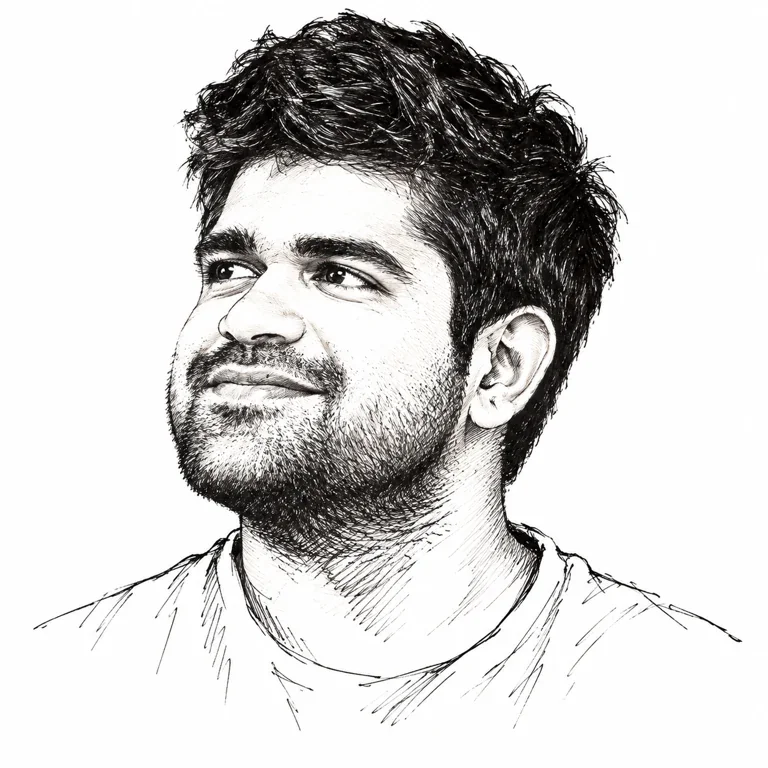 Pen-and-ink-style portrait of Aravind Srinivas