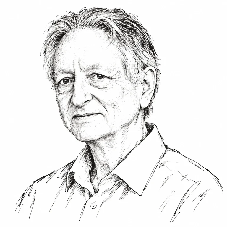 Pen-and-ink-style portrait of Geoffrey Hinton