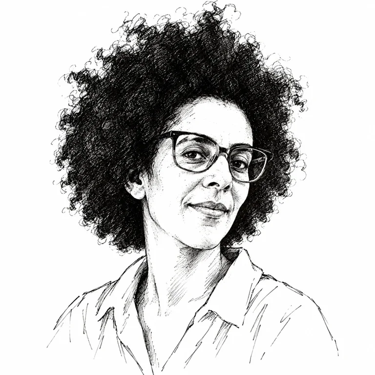 Pen-and-ink-style portrait of Timnit Gebru