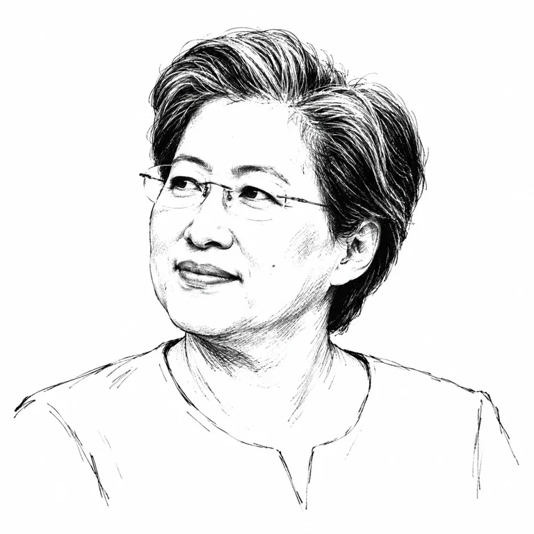 Pen-and-ink-style portrait of Lisa Su