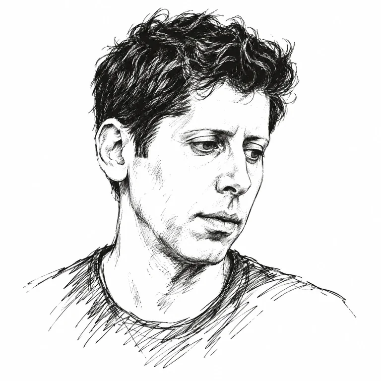 Pen-and-ink-style portrait of Sam Altman