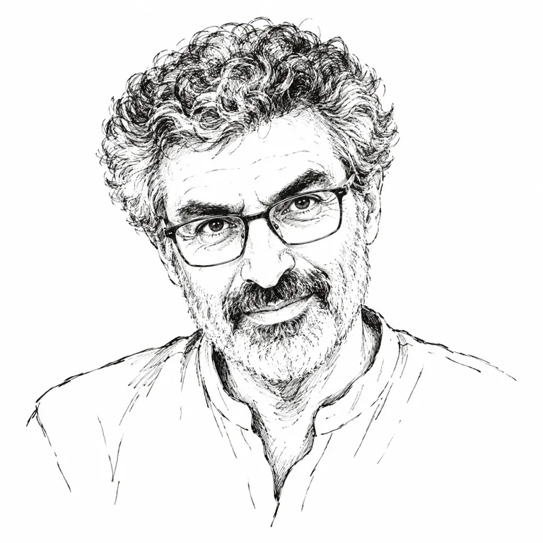 Pen-and-ink-style portrait of Yoshua Bengio