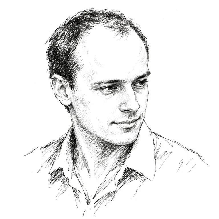Pen-and-ink-style portrait of Jakub Pachocki