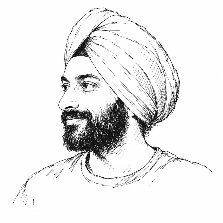 Pen-and-ink-style portrait of Pushmeet Kohli