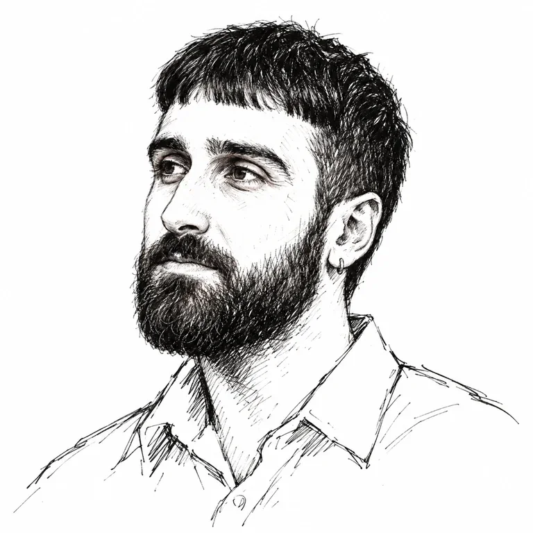 Pen-and-ink-style portrait of Aidan Gomez
