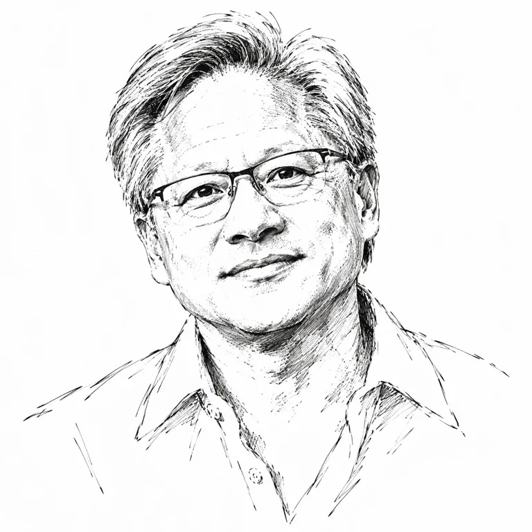 Pen-and-ink-style portrait of Jensen Huang