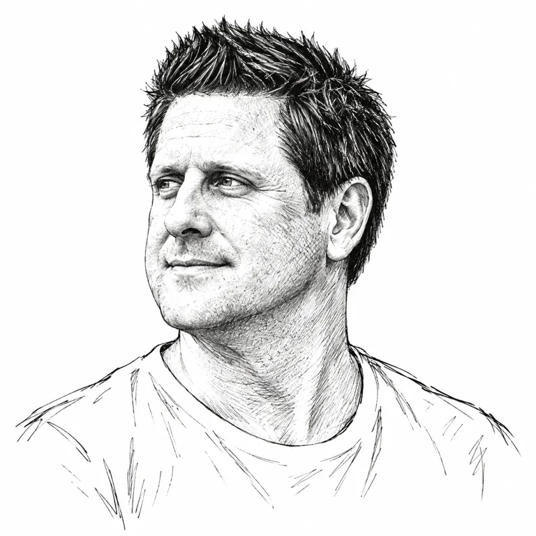 Pen-and-ink-style portrait of Bryan Korba