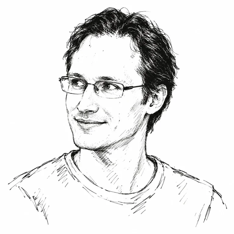 Pen-and-ink-style portrait of Sergey Levine