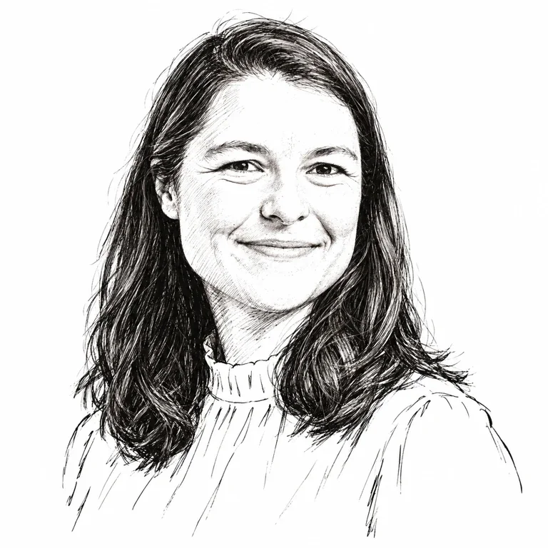 Pen-and-ink-style portrait of Chelsea Finn