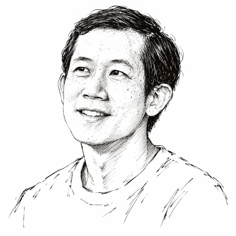 Pen-and-ink-style portrait of Percy Liang