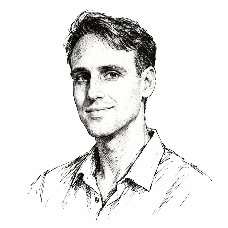 Pen-and-ink-style portrait of Tim Gülke