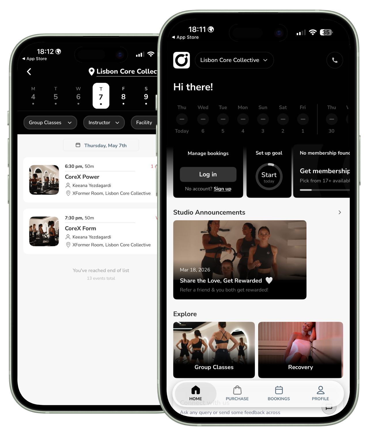 Core Collective mobile app displayed on two smartphones