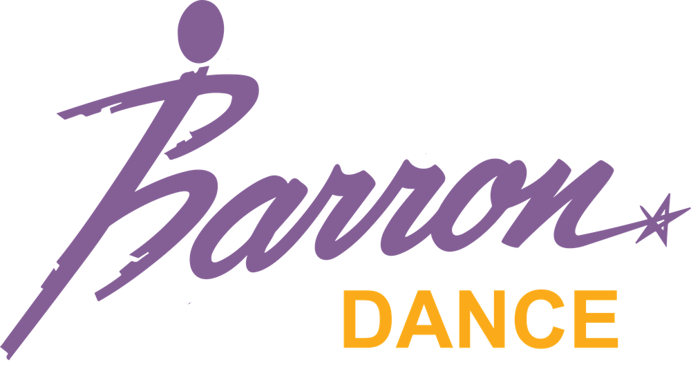 The final Barron Dance logo: purple Barron script with DANCE in goldenrod