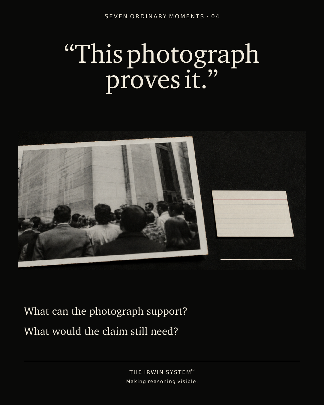 Ordinary Moment 04. A constructed archival-looking photograph created for this resource, asking what the image can actually support.