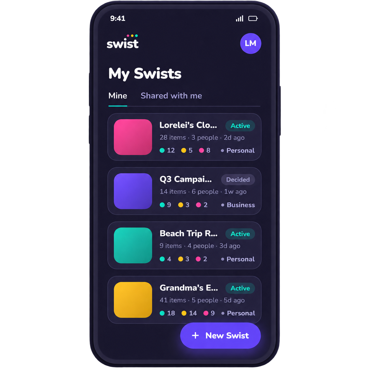 Swist Dashboard Screen