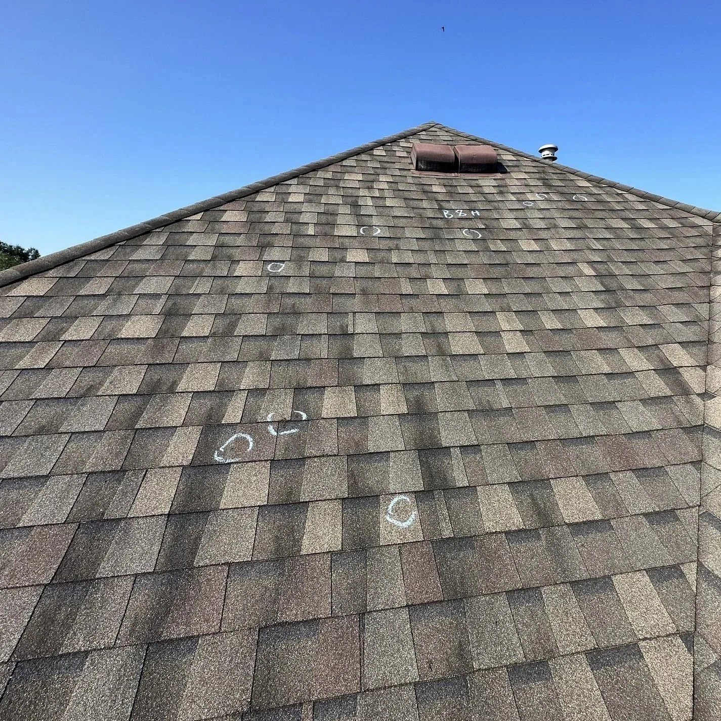 Hail-damaged roof slope documented during an Epic Roofing diagnostic inspection