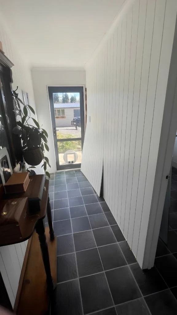 Hallway before insurance repair, Tauranga