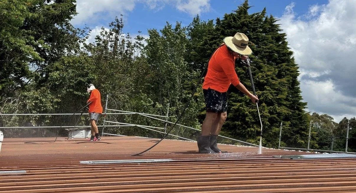 Roof washdown in progress, Bay of Plenty water treatment plant