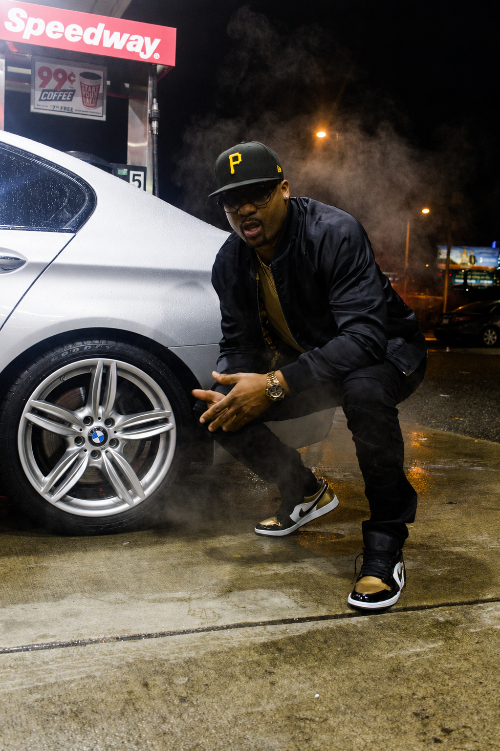 Ripcord photographed at night beside a car