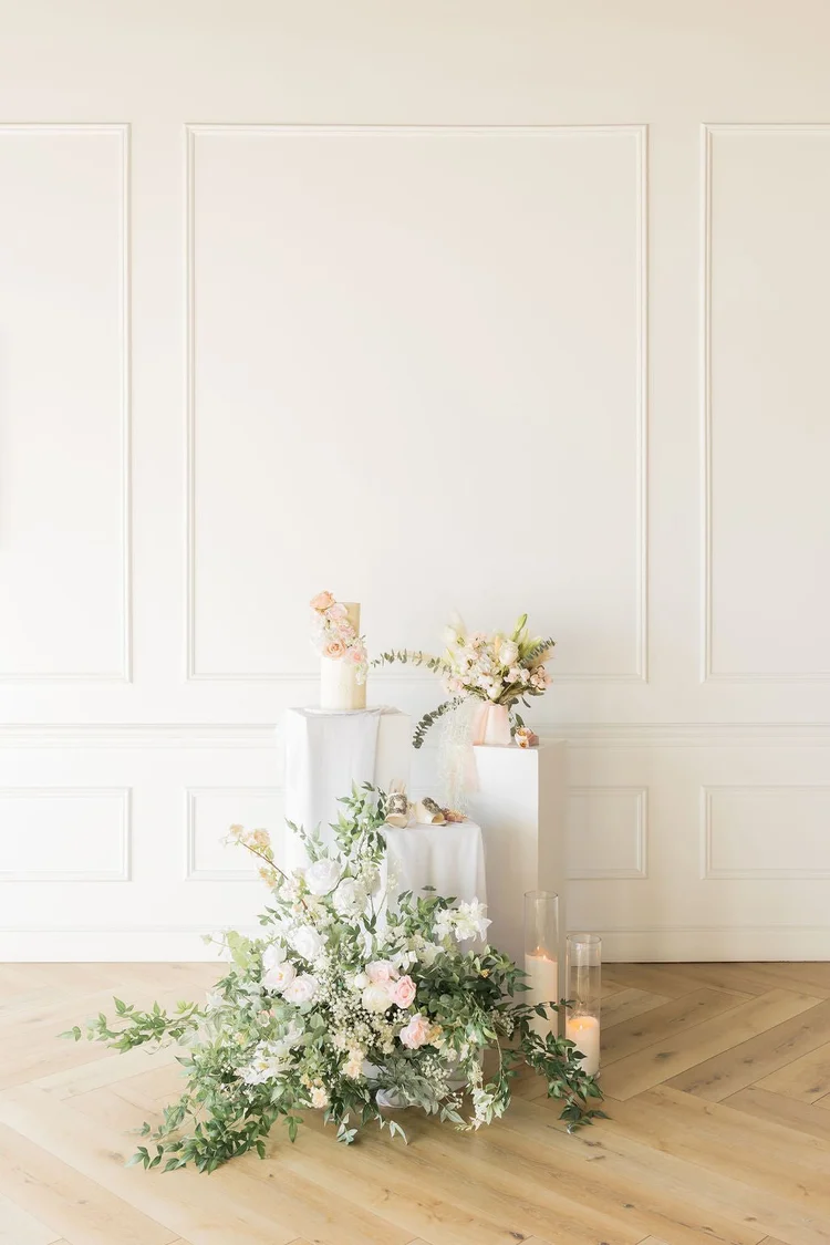 Silk floor floral arrangement with candles