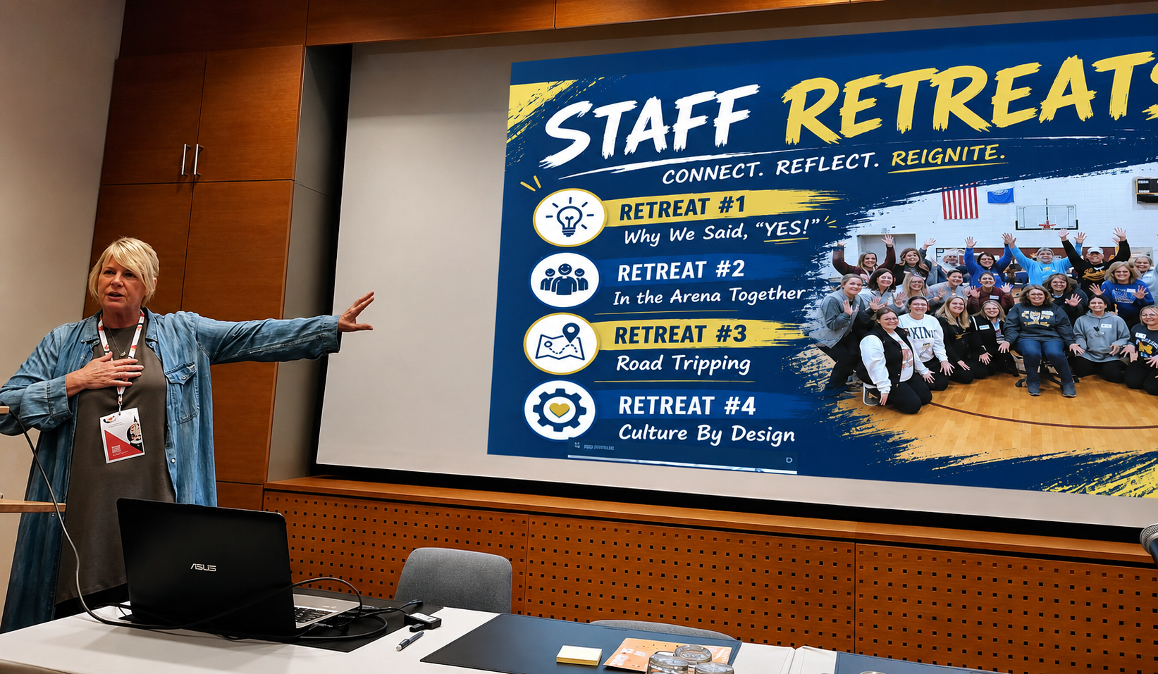 Kim Bartling presenting a Staff Retreat session to a corporate team