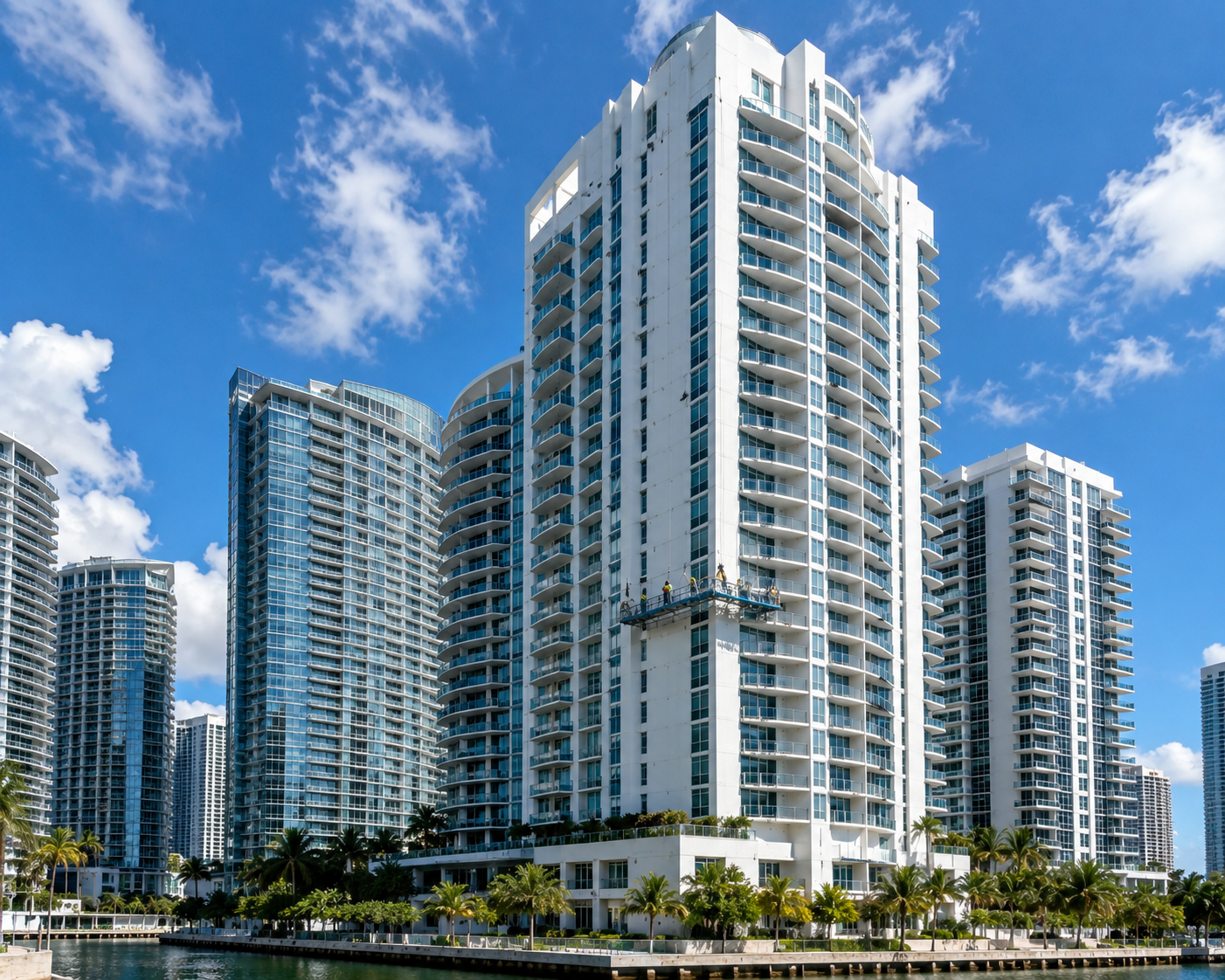 High-rise condo tower exterior painting in Brickell, FL by Vinicio Painting