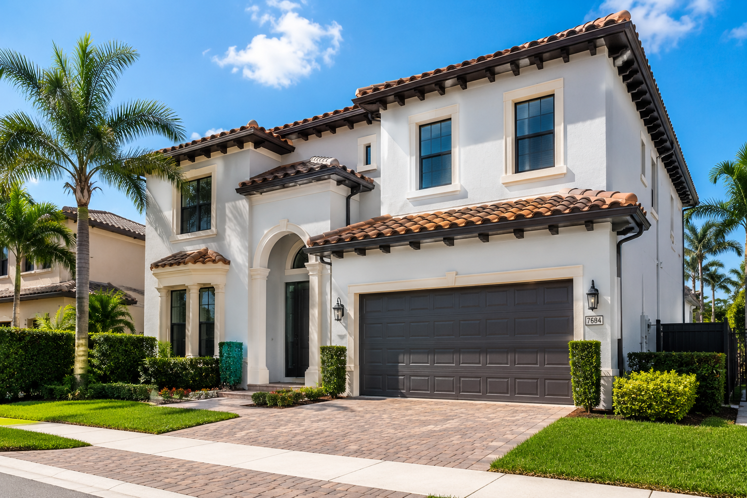 Exterior house painting on a Doral, FL gated-community home by Vinicio Painting