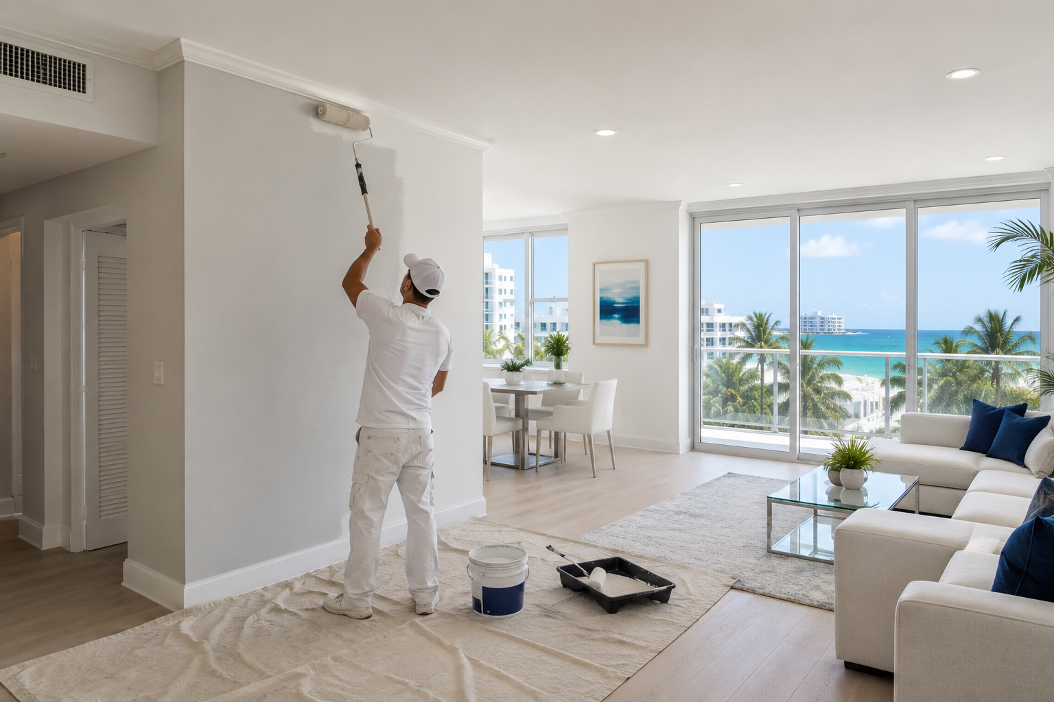 Interior condo painting in a Miami Beach, FL oceanfront building by Vinicio Painting