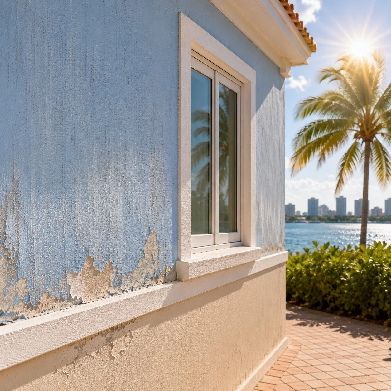 Miami house exterior paint fading in bright tropical sun
