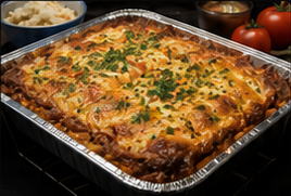 Full catering pan of Po's Creole Lasagna
