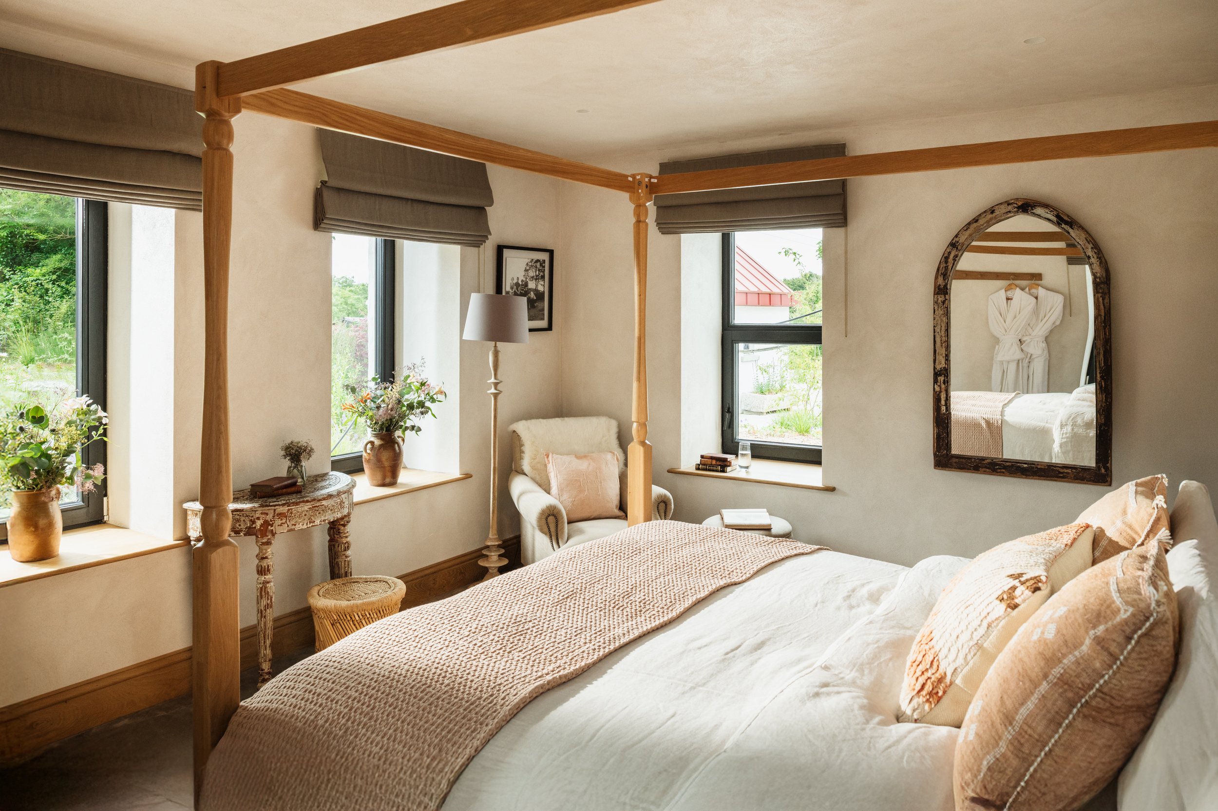 A bedroom at Drift, light and linen