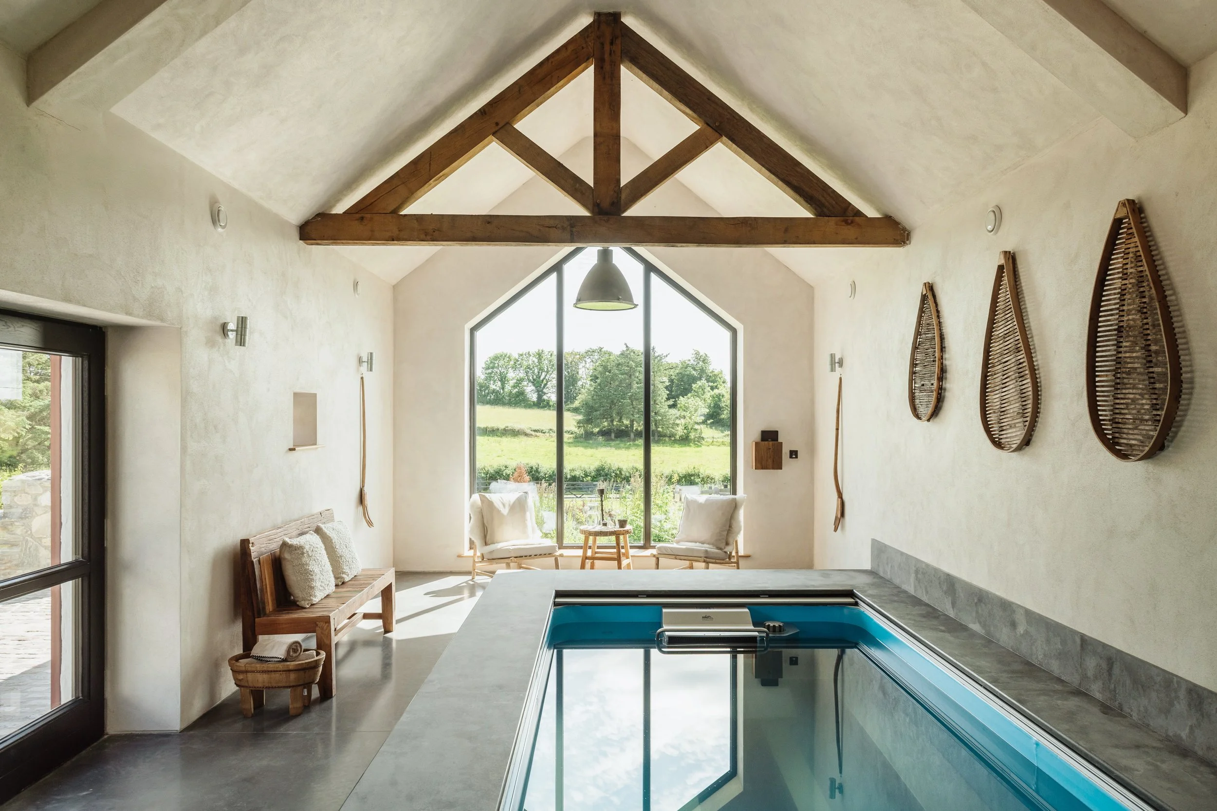 The indoor pool beneath the beams