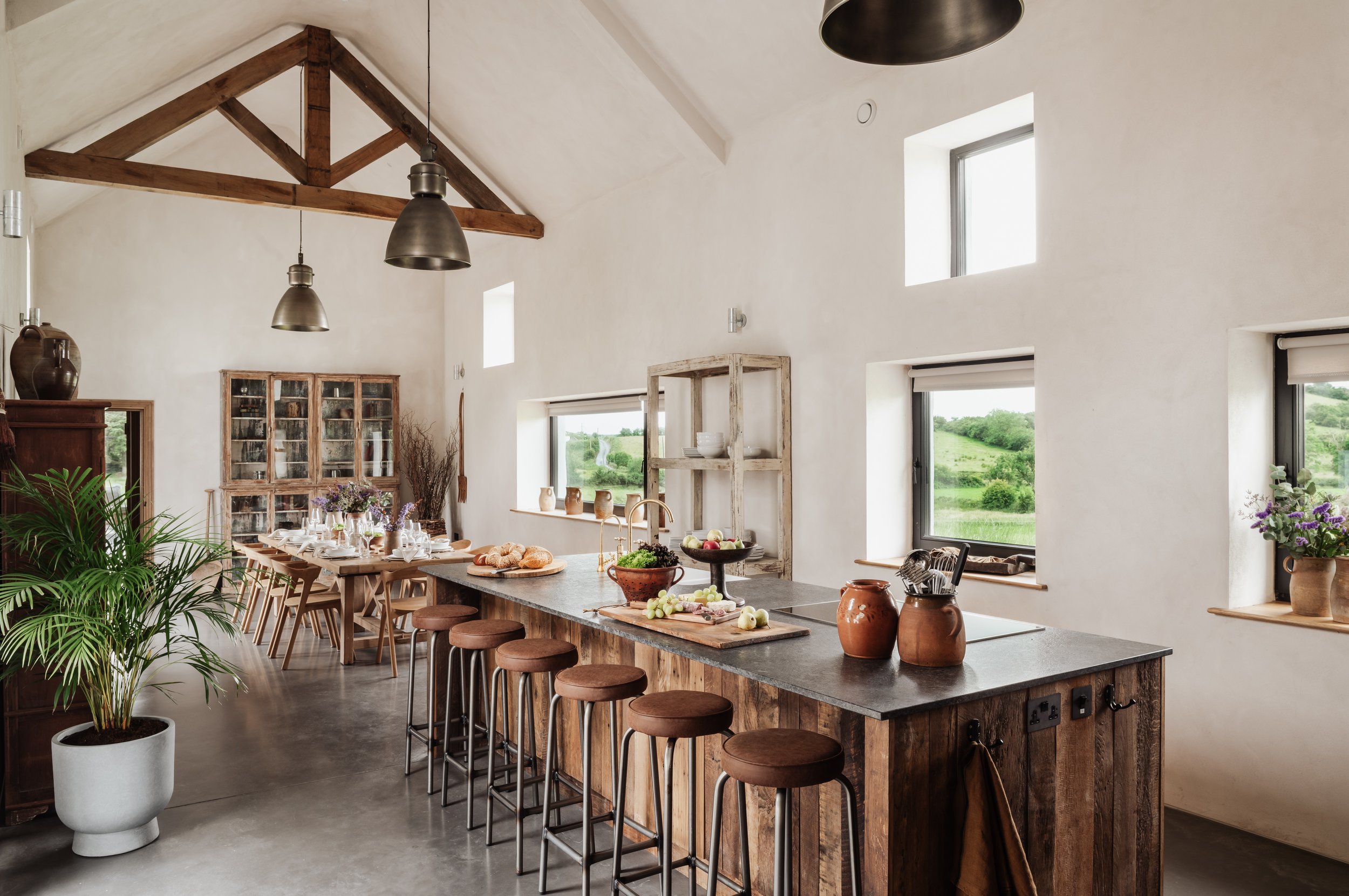 The kitchen and the long table