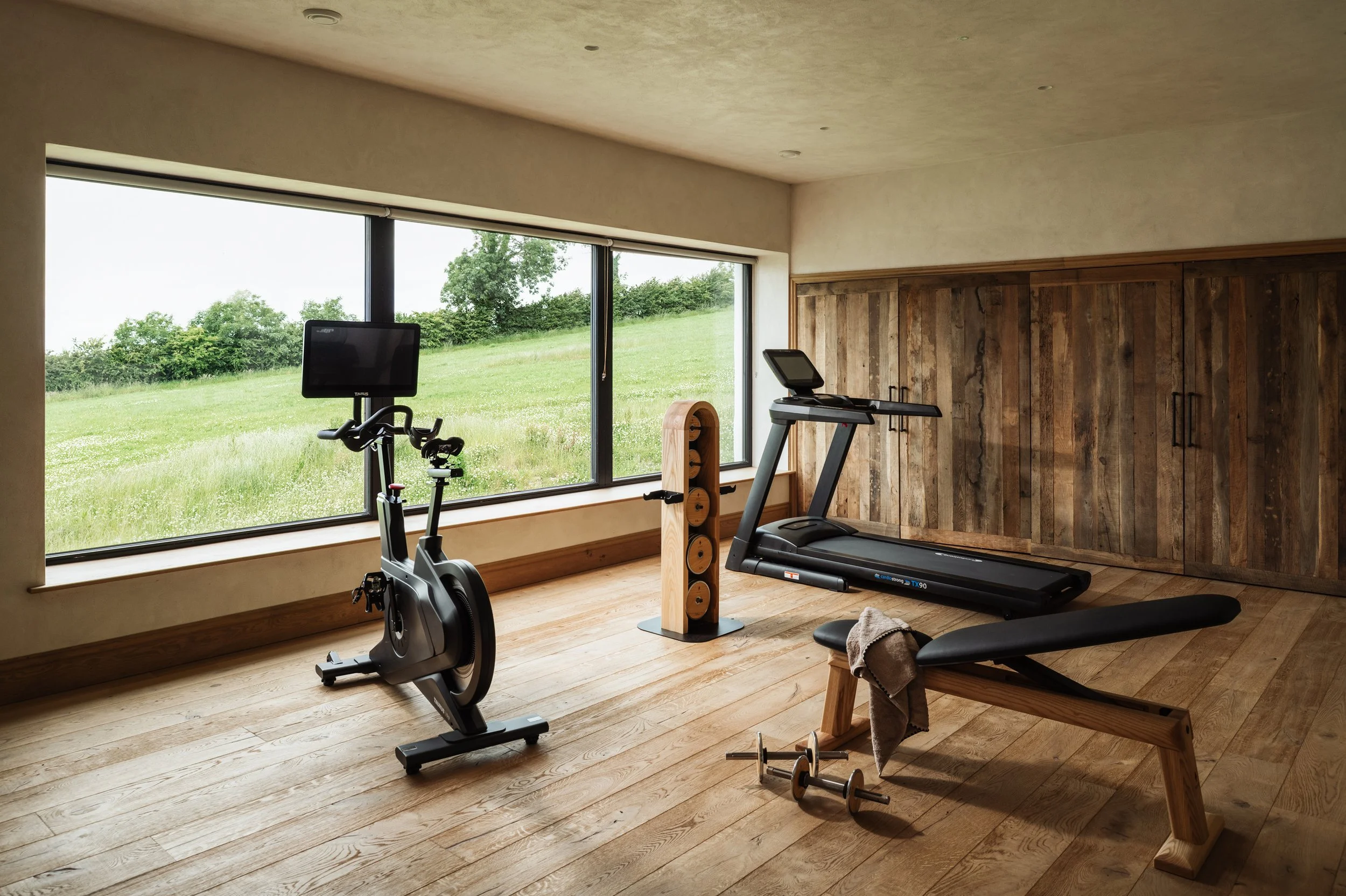 The gym, with views across the fields