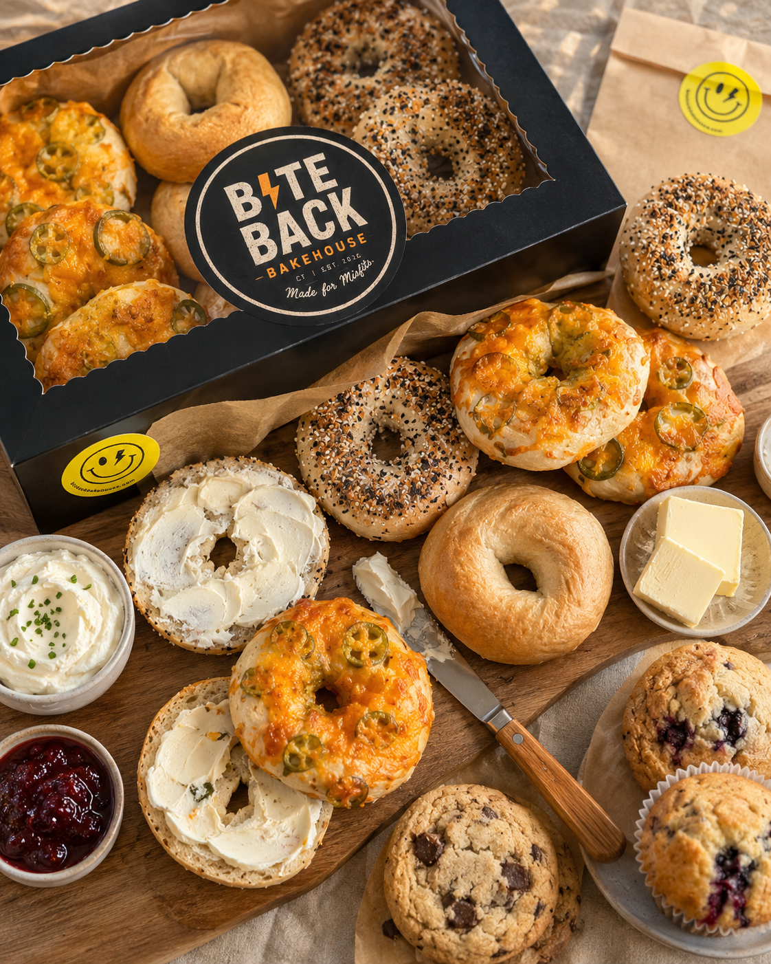 Assorted sourdough bagels from Bite Back Bakehouse
