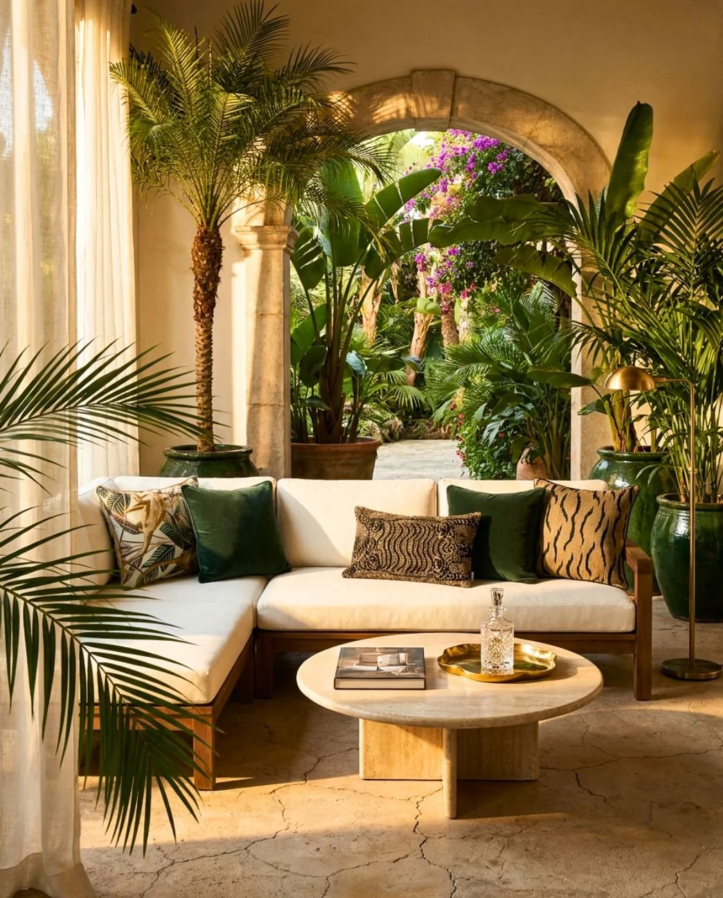 Bengala cushion — Golden Tiger (lumbar) styled with tropical daybed