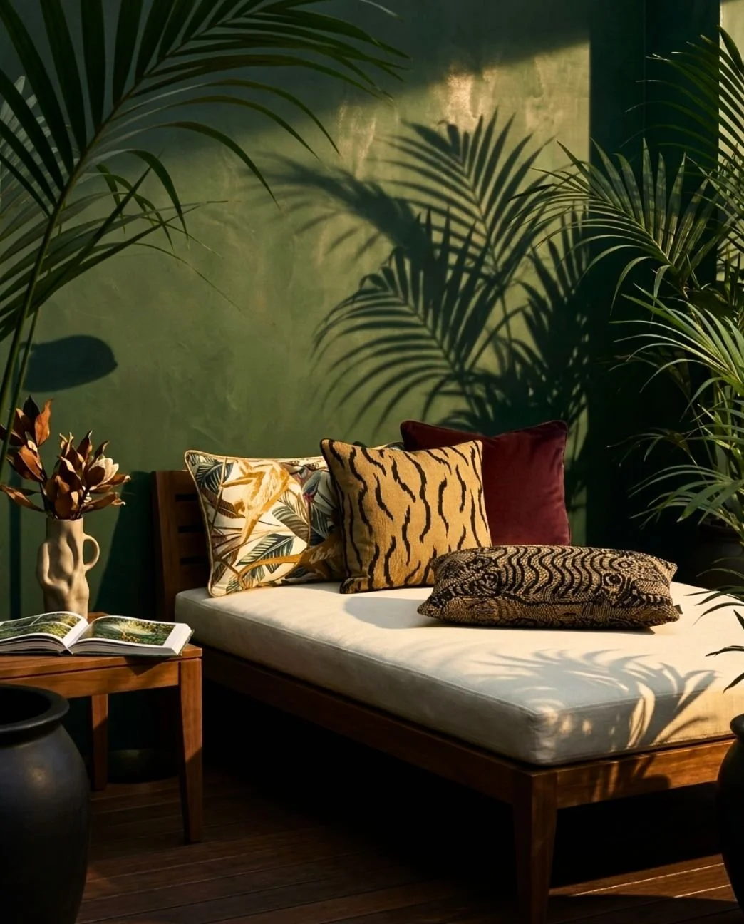 Bengala cushion — Golden Tiger (lumbar) in Mediterranean veranda